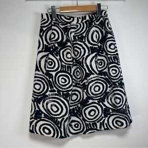 Clements Ribeiro Black White A Line Skirt Linen Blend Abstract Print Size 6